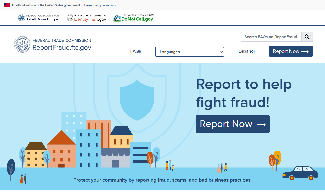 ReportFraud.ftc.gov, the FTC site where people in the US file scam and fraud reports