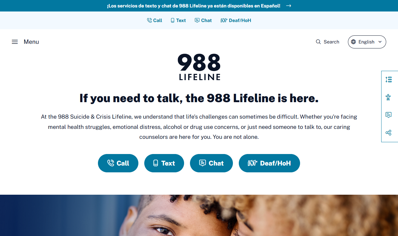 The 988 Suicide and Crisis Lifeline website